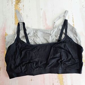 NWOT Women's 2pk Cotton Blend Scoop Back Bralette Dealworthy Black Gray 3X